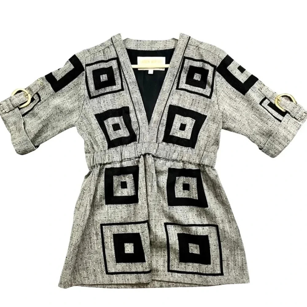 Lauren Moffatt Silk Wool Blend Square Pattern Top